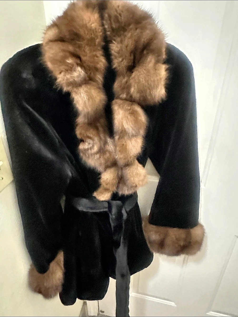 Black & Brown Fur Trim Coat